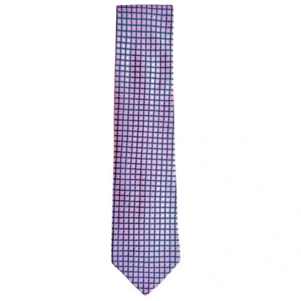 New Frangi Silk Tie Made in Italy Navy Pink Geometric Pattern Luxury Necktie